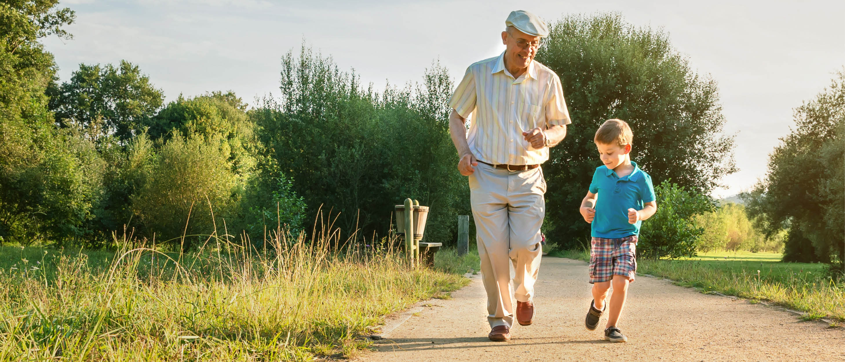 A man and child running