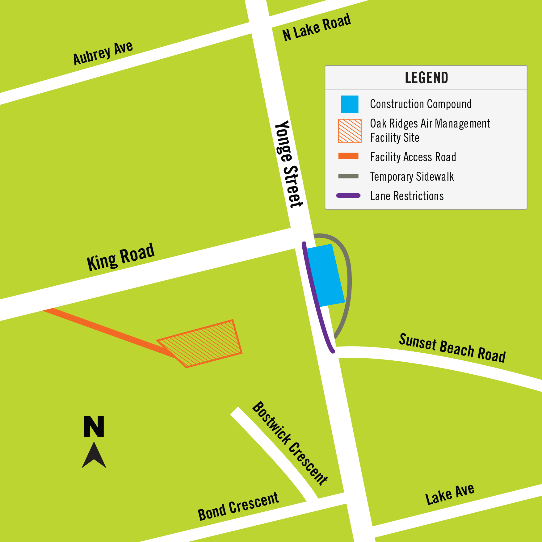 map showing construction area in Oak Ridges